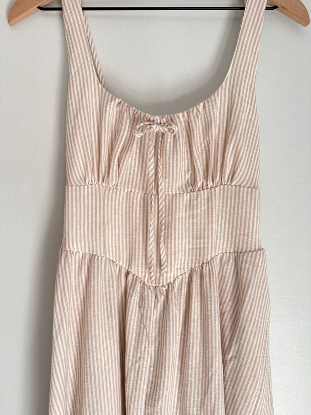 Beige Striped Dress Drop Waist Midi Dress Size Small - Picture 7 of 7